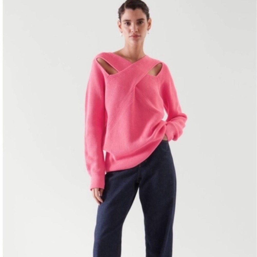 COS Pink Cross-Neck Cutout Sweater